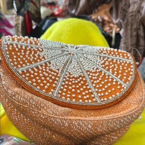 Vibrant Orange Rhinestone Wristlet Clutch